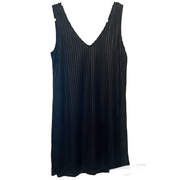 Mini V Neck 90's Y2K Tank Top Dress L Chic Retro Ribbon Weave Overlay Lined USA - Picture 3 of 12